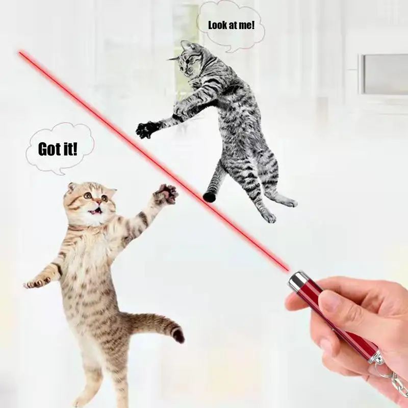 Mini Cat สุนัขสนุกตัวชี้แสงสีแดงเลเซอร์ LED การฝึกอบรมไฟฉายสัตว์เลี้ยงของเล่นปากกา 2-In-1 แมวสัตว์เลี้ยงของเล่นสีแดงเลเซอร์ LED Pointer