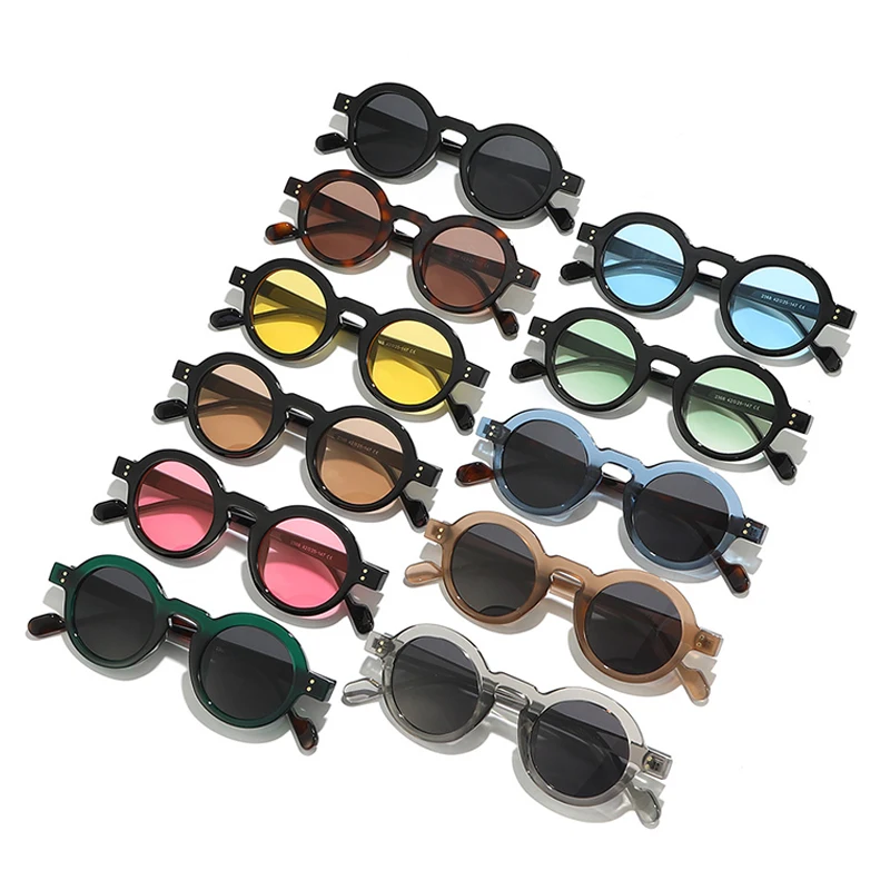 SO&EI Retro małe okrągłe okulary przeciwsłoneczne damskie moda przezroczyste soczewki oceaniczne odcienie UV400 męskie nity modne punkowe okulary przeciwsłoneczne — zdjęcie 5