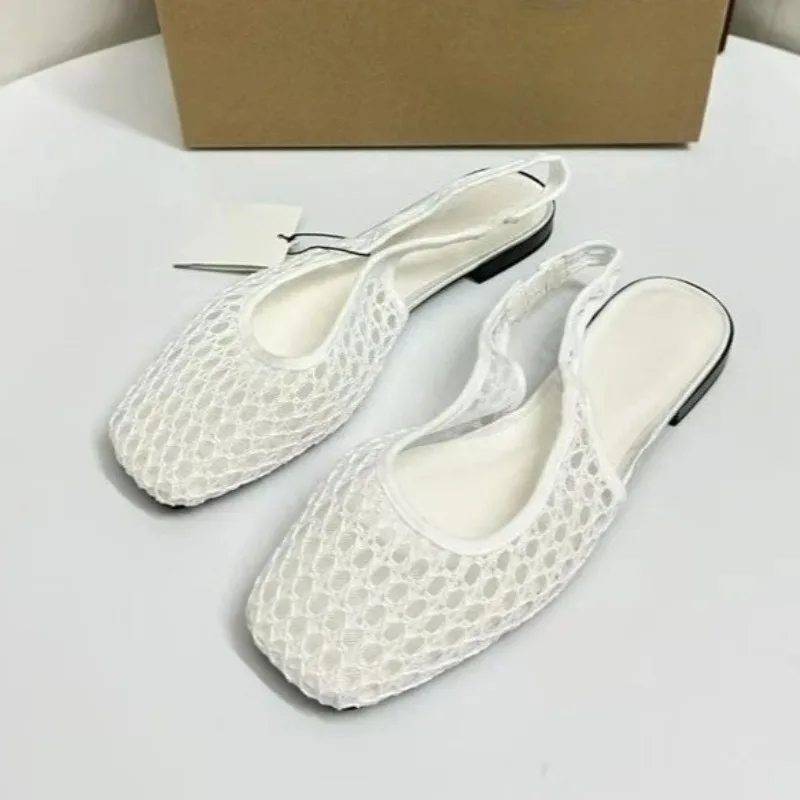 Summer Breathable Weave Mesh Flat Women Sandals Casual Square Toe Slingback Beach Hollow Out Footwear For Lady Shoes_vogvips.com