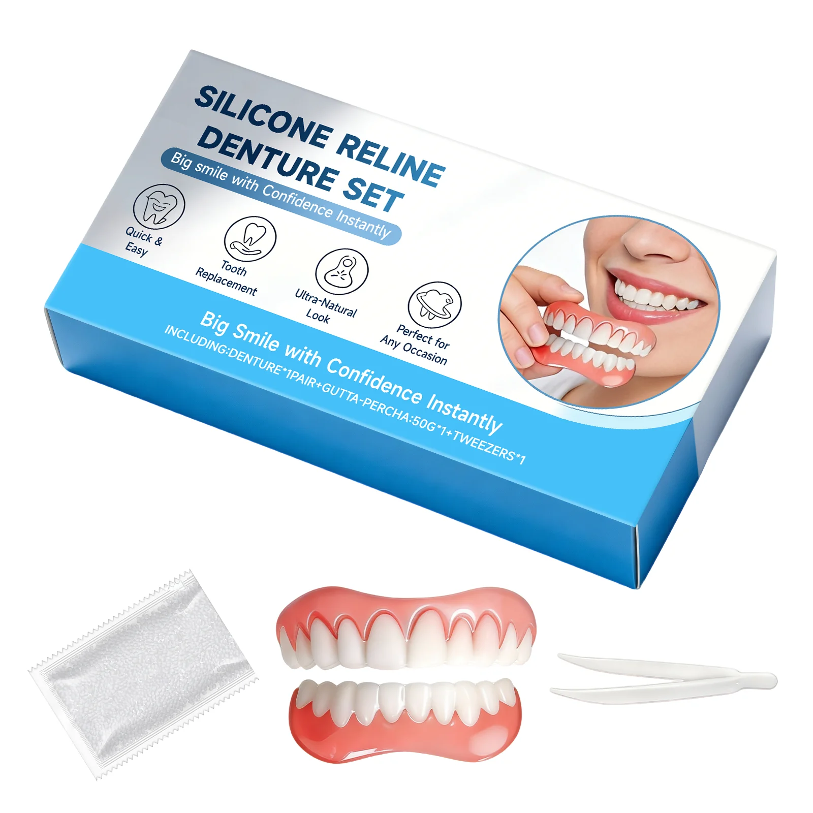 Silicone Reline Denture Set Comfort Fit Resin Veneers Lightweight False Teeth Easy Wear Natural Looking Smile Makeover For Use