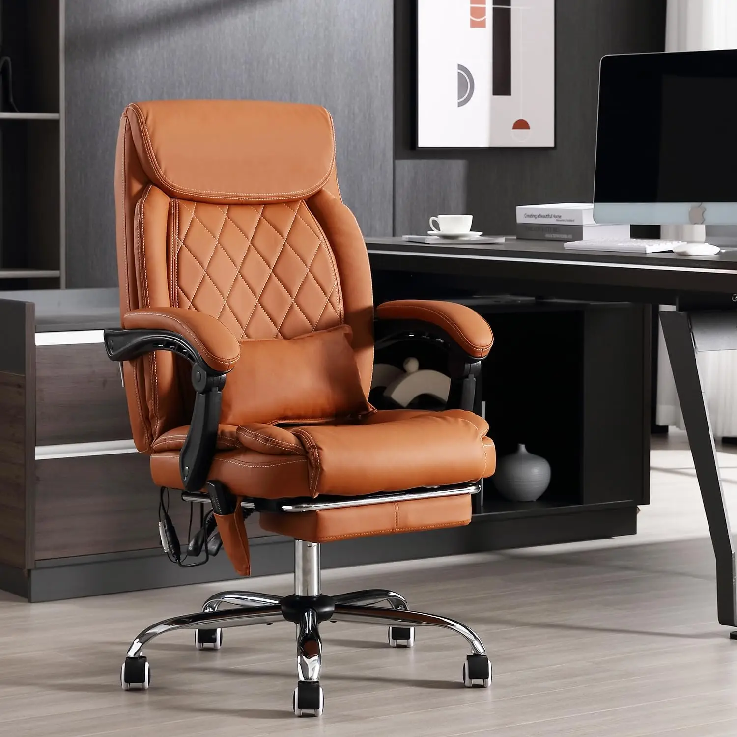 Ergonômico Executivo Massagem Escritório Cadeira com Apoio para os Pés, Cadeira com Aquecido, Costas Alta, Mesa do Computador, 45 ° Reclinável