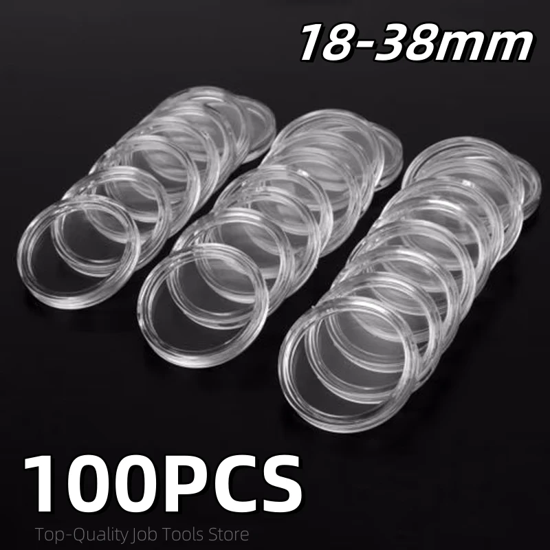 100Pcs/set Transparent Coin Capsules Storage Box Collection Holder Containers Supplies Gifts 18/19/20/21/22/23/24/26/30/33/38mm