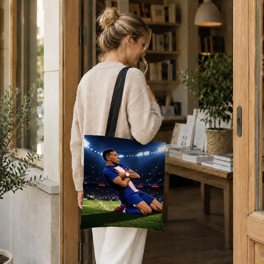 sport K-Kylian M-Mbappe Football superstar Storage Bags Large Capacity Canvas Tote Bag Environmental Foldable Shopping Bag