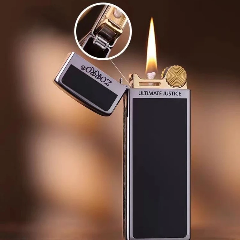 ZORRO Ultra-thin Pure Copper Mini Kerosene Lighter Portable Metal Windproof Grinding Wheel Lighters Cigarette Smoking Gadgets