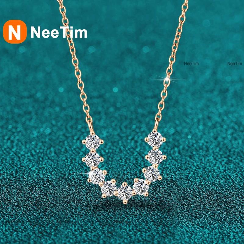 NeeTim All Moissanite Necklace Pendant S925 Sterling Silver with Gold Plated Necklaces and Pendants Necklaces for Women Jewelry