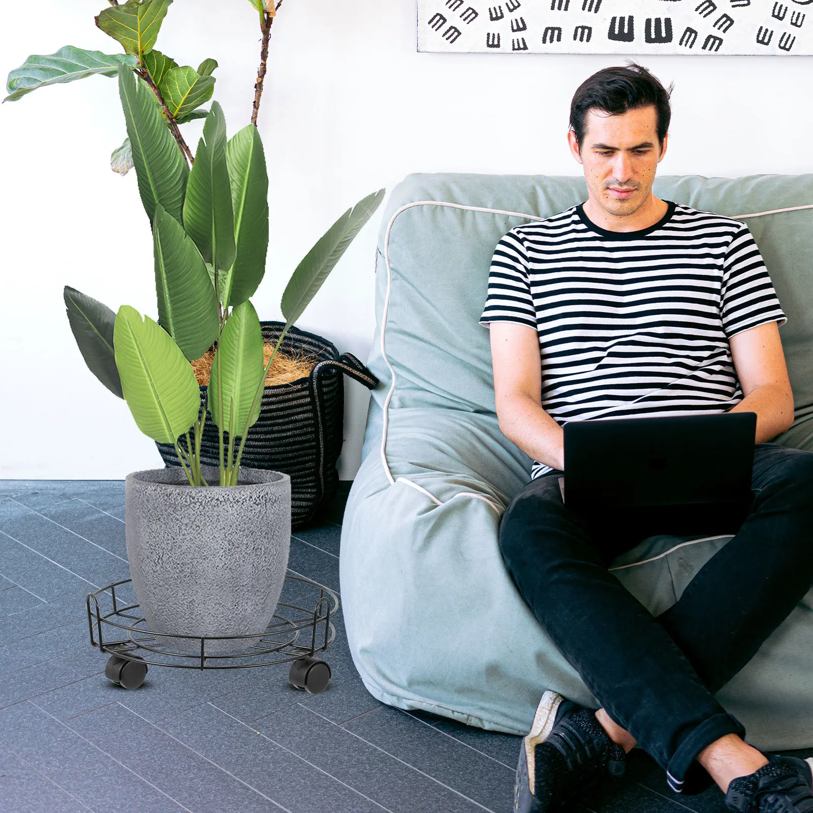 

Iron Wrought Flower Pot Stand Durable Movable Planter Base for Succulents Decor Flower Pot Stand Planter Base