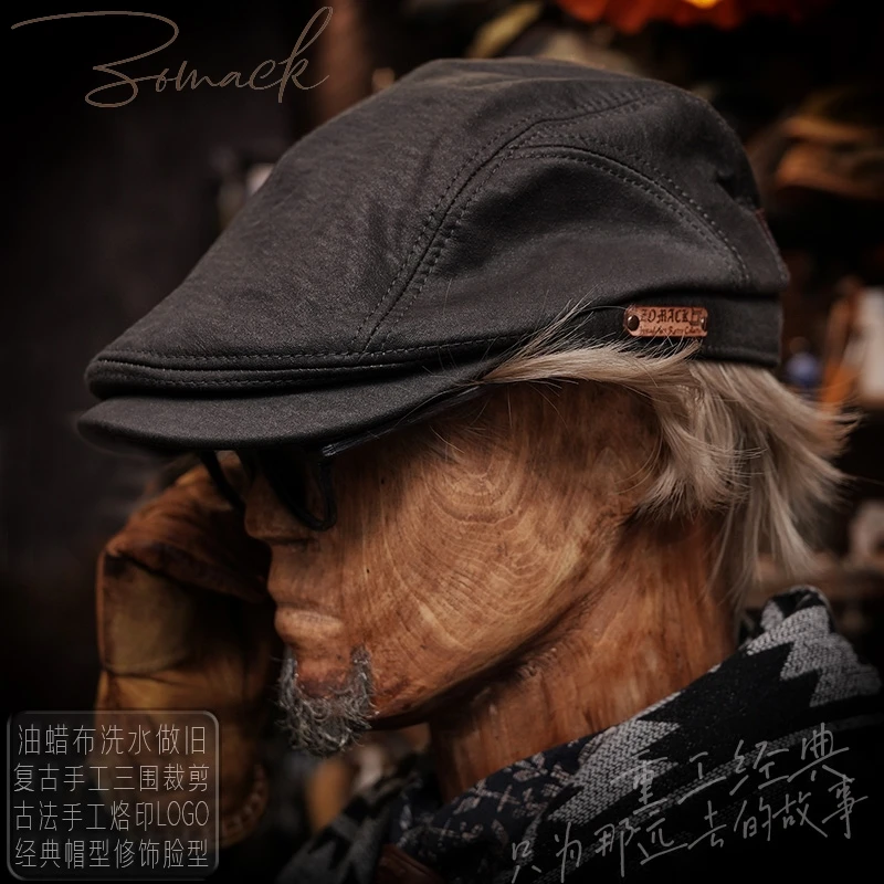 

Handmade Peaked Cap Men's Ins Fashion Niche Retro Japanese Style Distressed Oil Wax Cloth Beret Duckbill Advance Hats