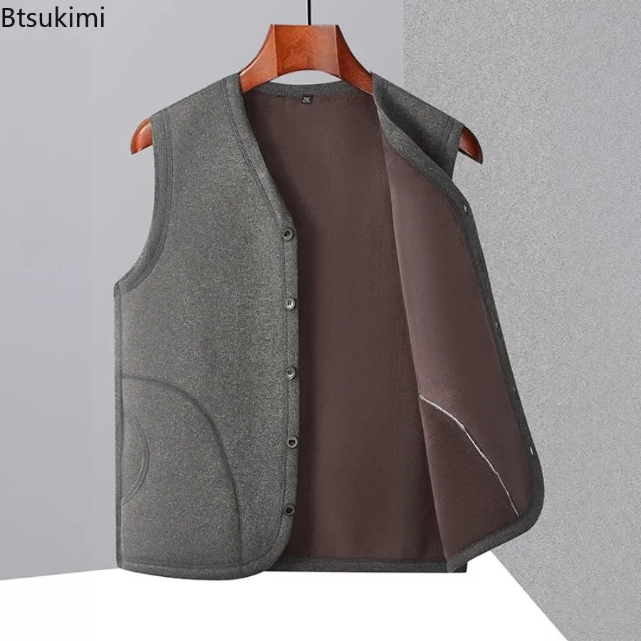 Autumn Winter Men's Thicker Warm Vests Casual Fleece Sleeveless Jackets Fashion V-neck Inner Tops Thermal Fishing Waistcoat Male