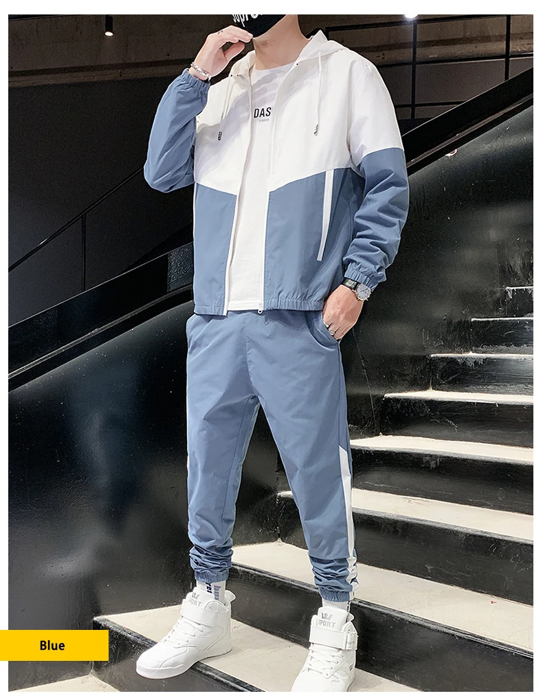 Men Tracksuit Casual Set Male Joggers Hooded Sportswear Jackets+Pants 2 Piece Sets Hip Hop Running Sports Suit 5XL