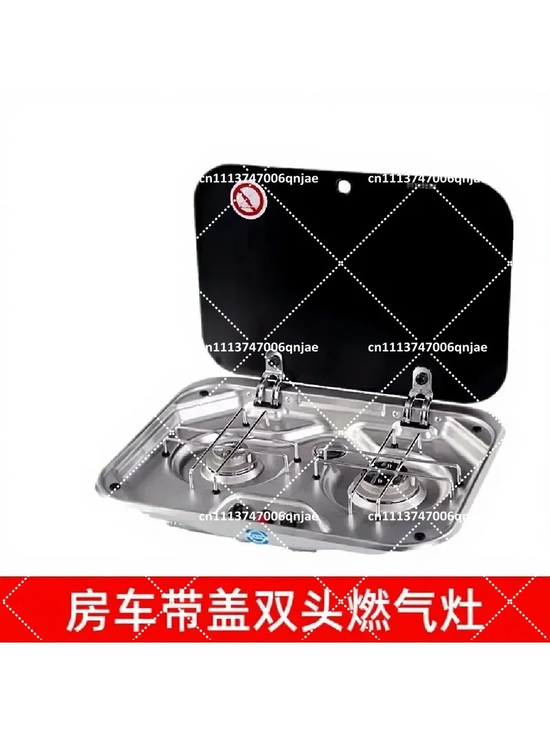 Portable 2-Burner Stainless Steel Gas Stove with Tempered Glass Cover for RV Camper Kitchen Cooking