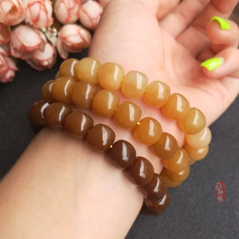 

Hetian Old Style Gradient Color Qie Mo Sugar White Jade Beads Bracelet