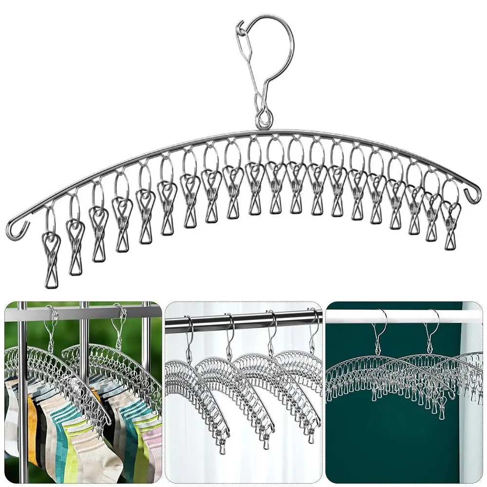 10 Clips Windproof Clothes Drying Hanger Clothing Rack Stainless Steel Sock Laundry Airer Hanger Underwear Socks Holder