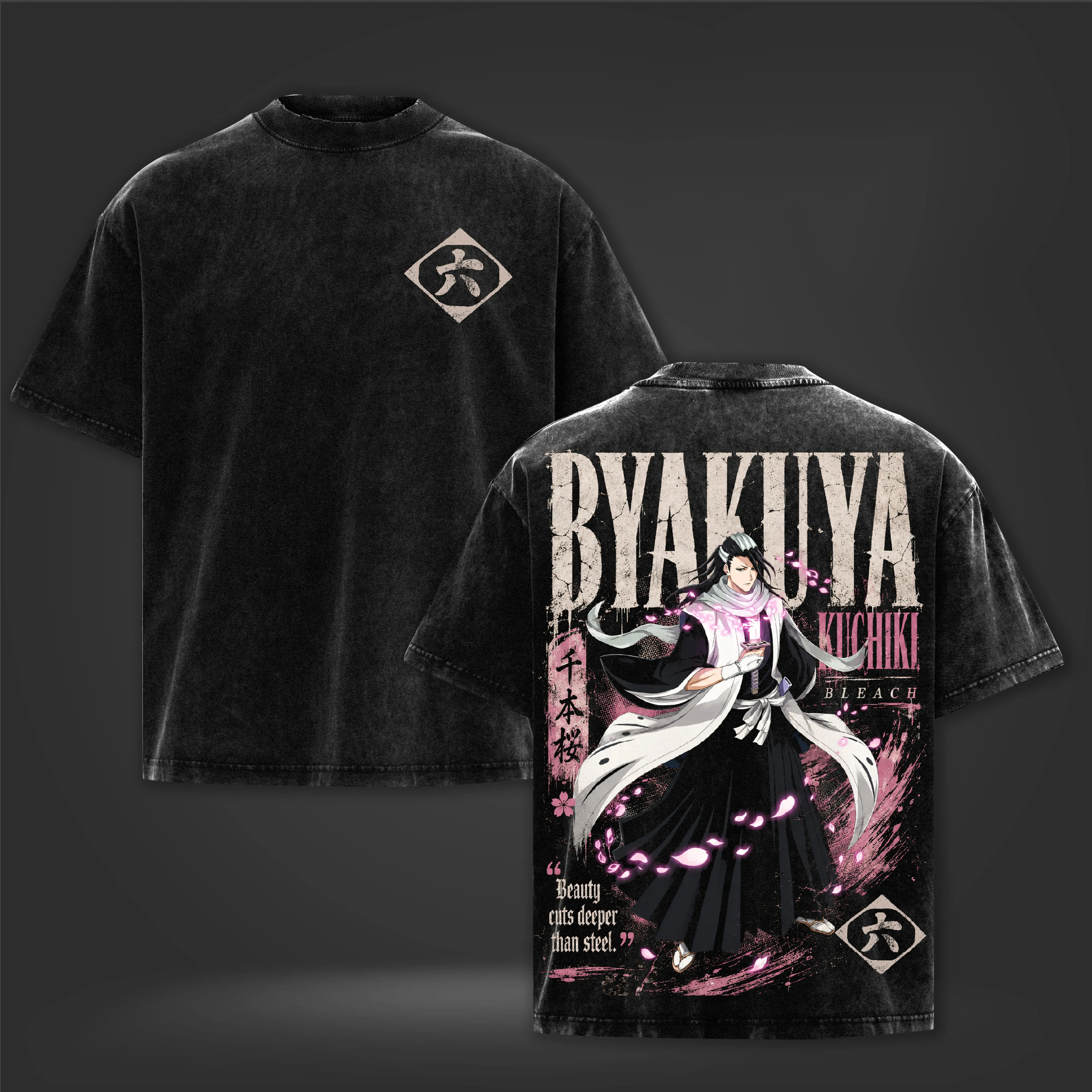 Kuchiki Byakuya BLEACH Printed T-shirt Vintage Washed Oversized T Shirt Men Women Clothing Short Sleeve 100% Cotton Tees Tops