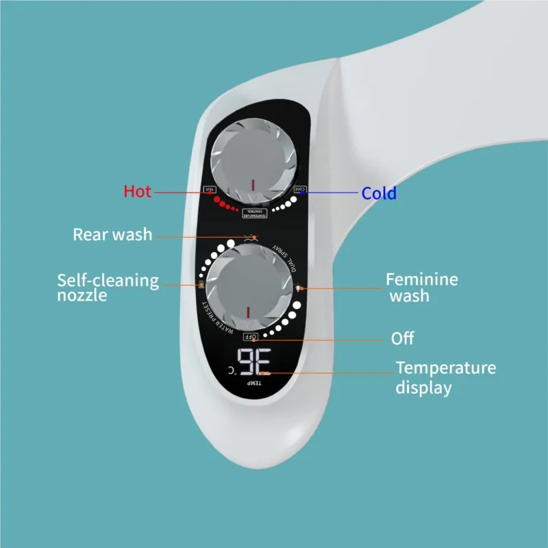 Imagem -02 - Bidé de Bocal Duplo Auto-limpante Ajustável Lavadora de Vaso Sanitário Feminina Quente e Fria Display Digital Não Elétrico Temperatura