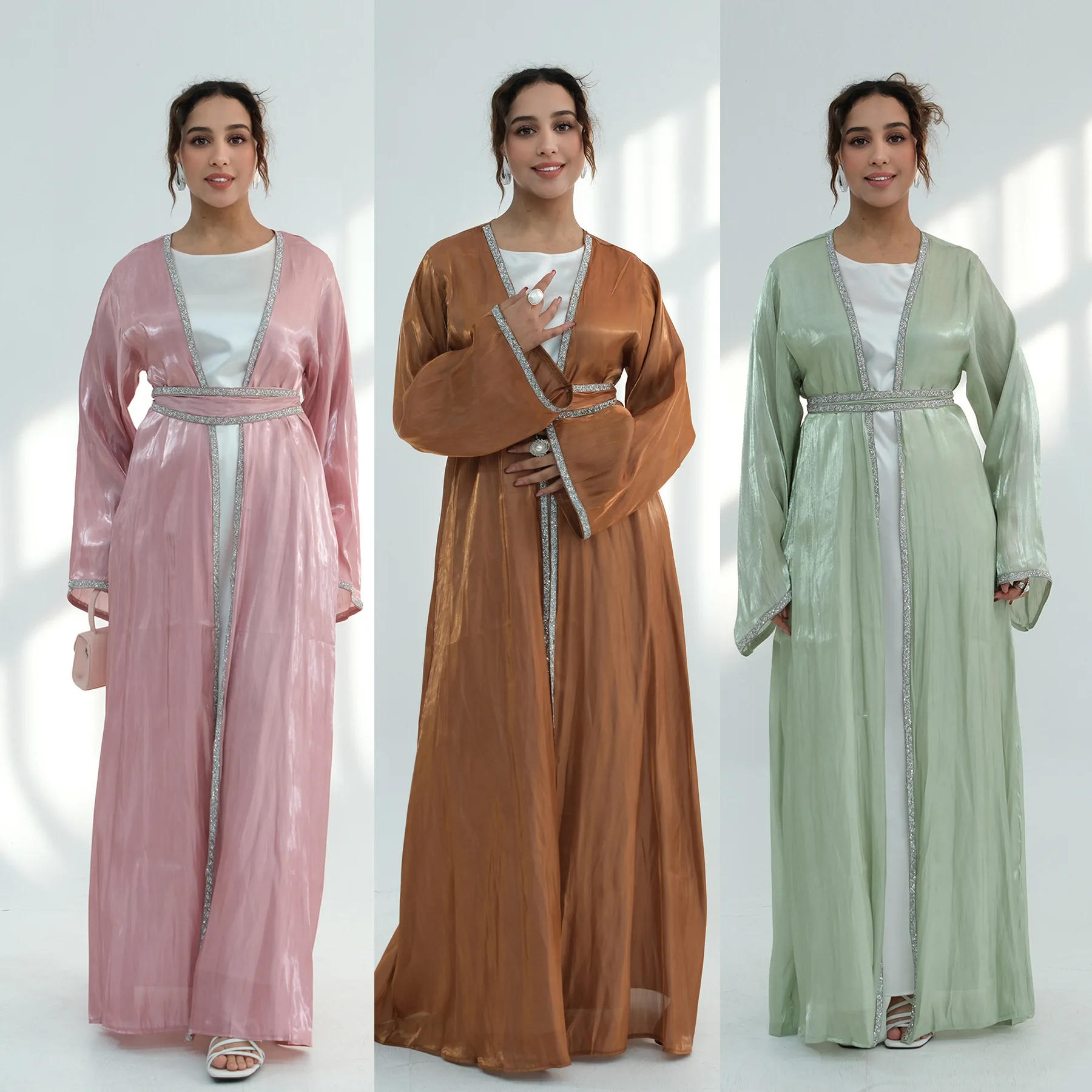 Eid Women Diamond Abaya Cardigan Open Dress Muslim Jalabiya Ramadan Largos Party Caftan Arab Long Robe Morocco Dubai Kaftan 2026