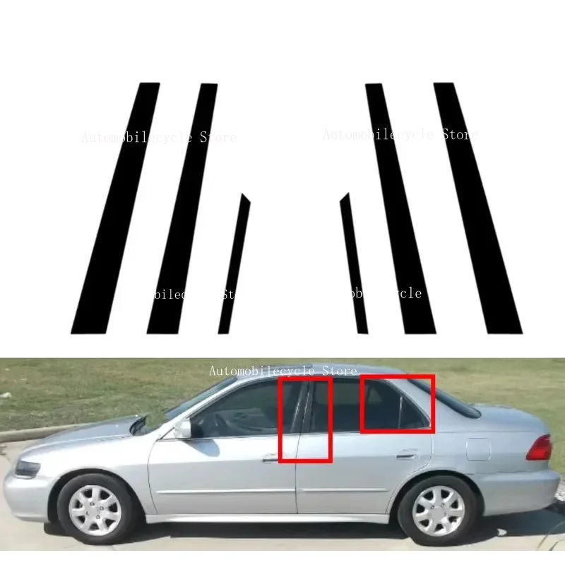 6PCS Glossy Black Pillar Posts Fit For Honda Accord CF8 CG1/2/3/4/5/6 1998-2002Window Moulding B C Center Sticker Cover