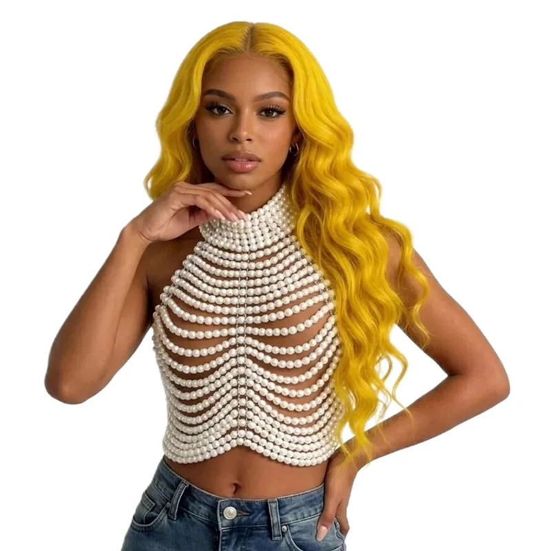 Handgefertigtes Perlen-Halter-Top für Damen - Rückenfreies Perlen-Crop-Top für Party, Hochzeit, Abendveranstaltungen, Festivals, Strand und Streetwear – Detail 4