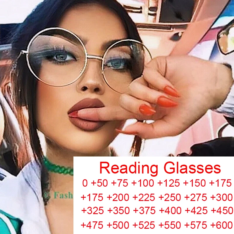 Blue Light Filter Metal Round Oversized Reading Glasses Men Women Large Frame Clear Eyeglasses Fashion Computer Prescription +3