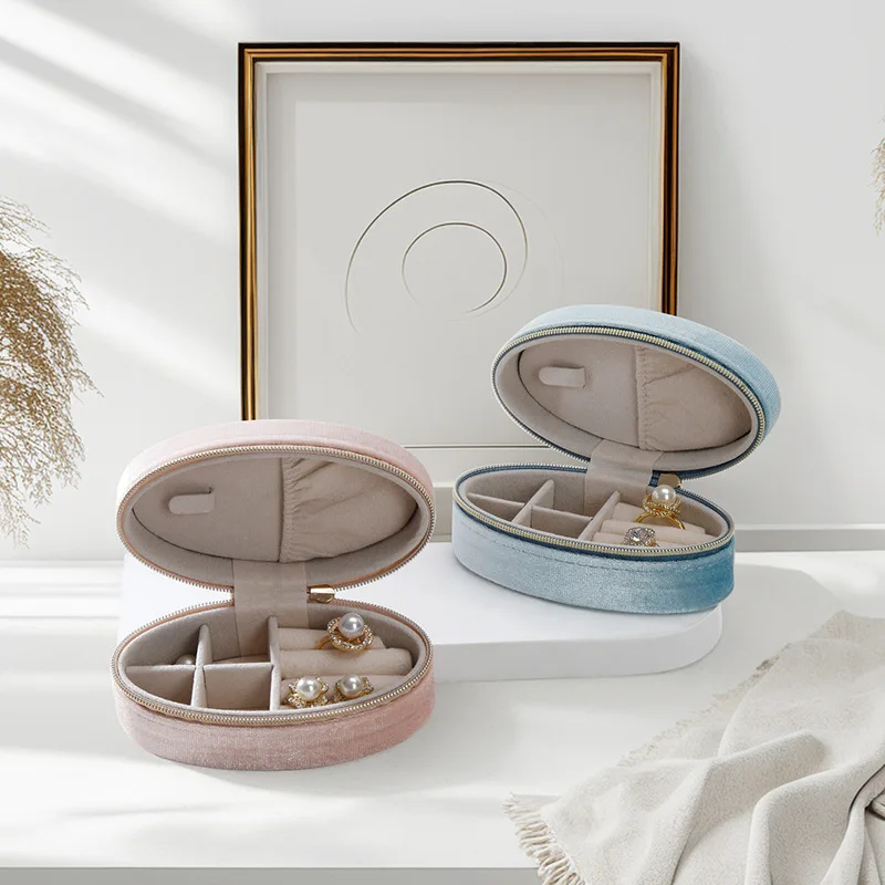 

Овальная шкатулка для драгоценностей, многофункциональная высококачественная шкатулка для драгоценностей на молнии, портативная коробка для хранения ювелирных изделий, бархатная коробка для хранения колец для подарка на годовщину