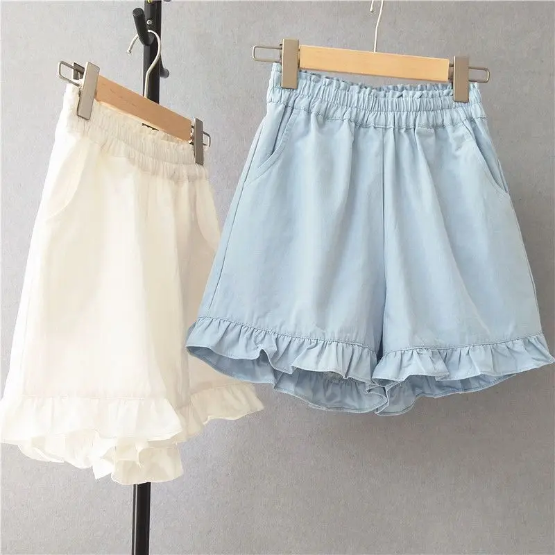 Shorts de algodão e linho para as mulheres, cintura alta, perna fina e larga, estilo coreano, casual, combinar tudo, verão