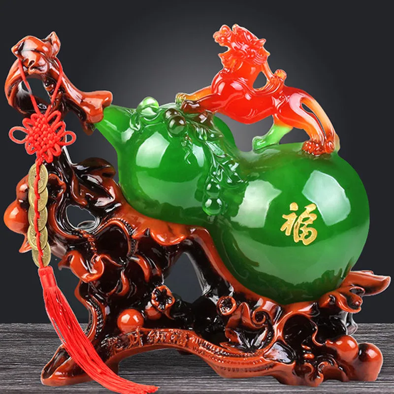 Lucky Fortune Feng Shui Gourd Statue Ornaments Resin Sculpture Crafts Home Decoration Accessories Housewarming Wedding Gifts