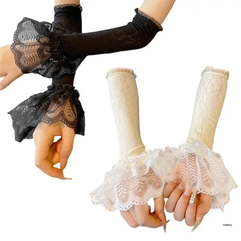 Lovely Flared Sleeves Bride Elastic Wrist Cuff Ruffled Lace Hand Sleeve Teas Parties Costume Accessories