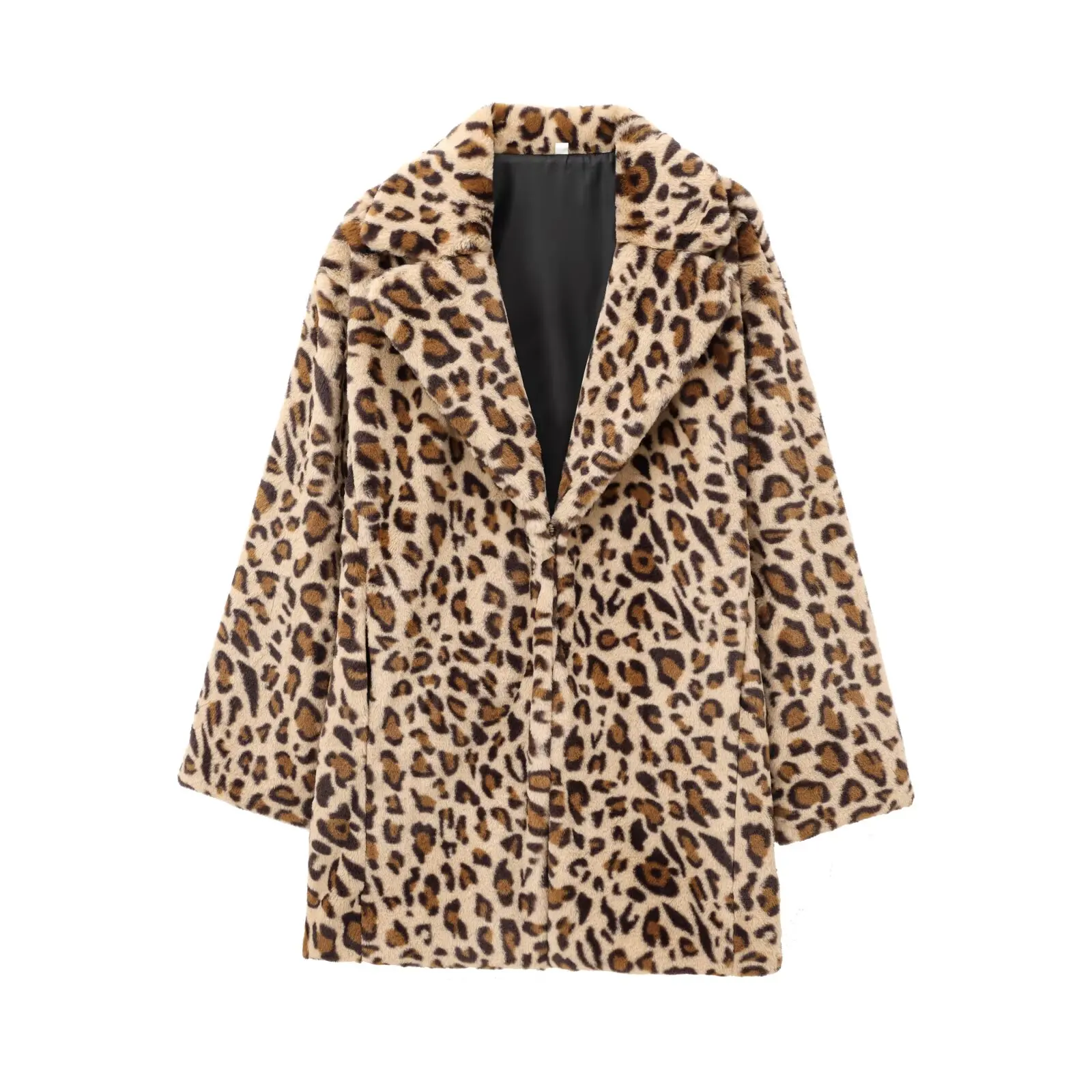 

DiYiG WOMAN 2025 Winter New Fashion Animal Print Faux Fur Effect Coat Vintage Long Sleeve Lapel Coat Outerwear Mujer
