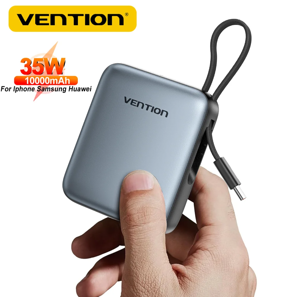 

Vention 35W Power Bank 10000mAh Mini Portable Powerbanks Fast Charging External Charger Built-in Cable for iPhone 16 Pro Huawei