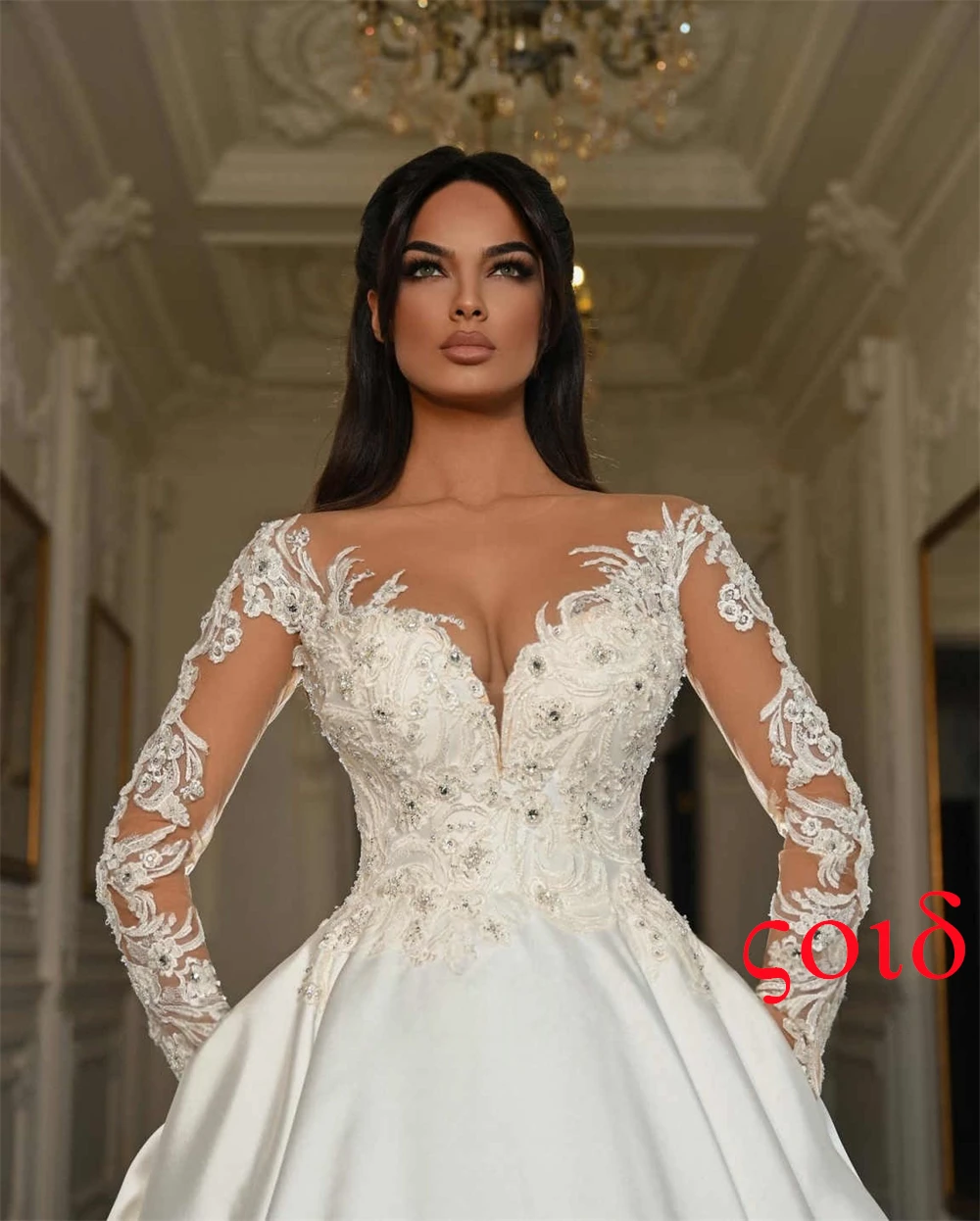 カスタマイズされたホワイトサテンアップリケウェディングパーティーAラインVネックロングドレスエレガントフォーマル絶妙な夢のような高級モダンドレス