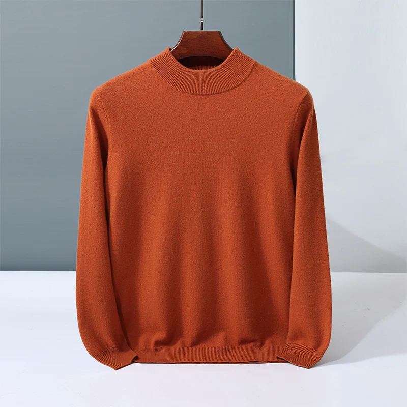

Autumn Winter 100% Goat Cashmere SweaterMen's Mock Neck Long Sleeve Pullover Smart Casual Thick Warm Cashmere Knitwea