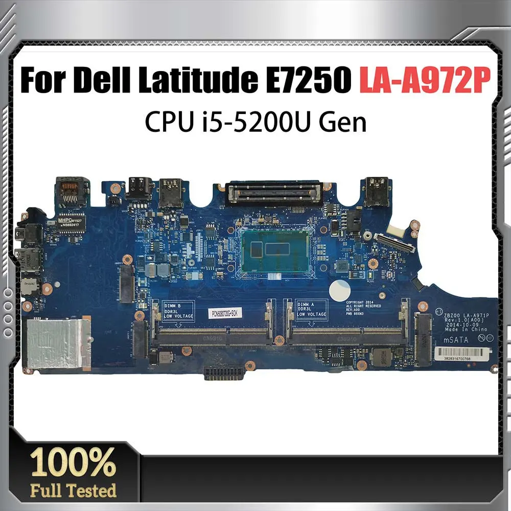 Notebook Mainboard For DELL Latitude E7250 CN-02YX3C 02YX3C LA-A972P Laptop Motherboard I5-5200U DDR3 Systemboard