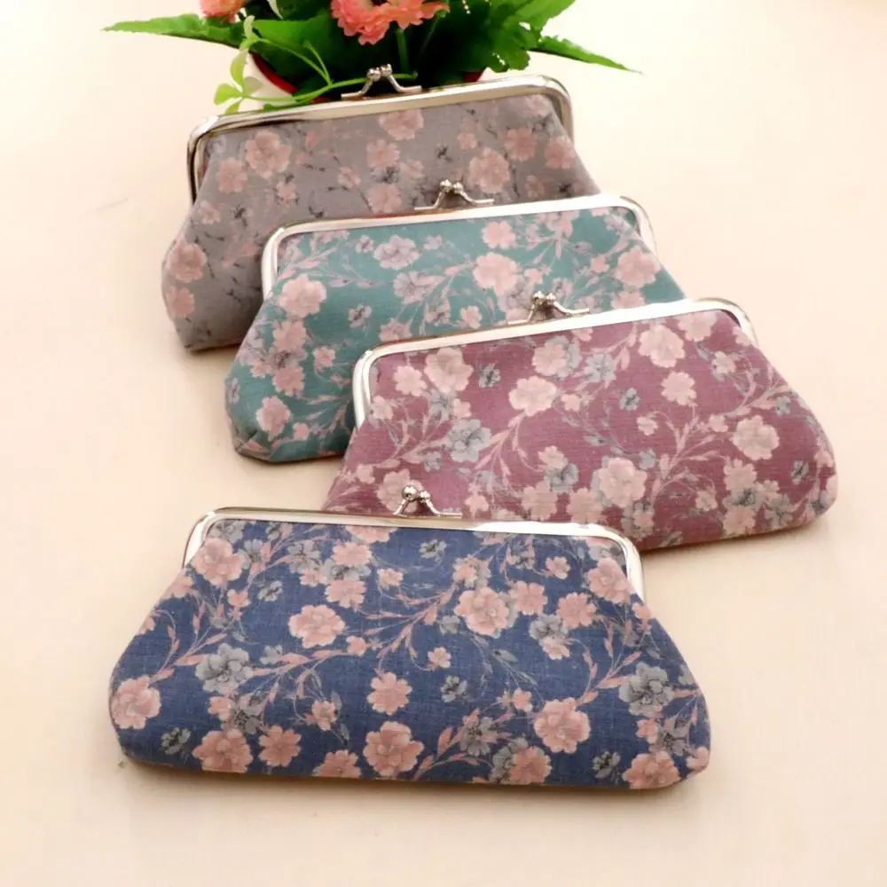 

Printing Long Kiss Lock Wallet Hasp Portable Retro Flower Coin Purse Korean Style Card Storage Bag Money Clutch Bag Travel