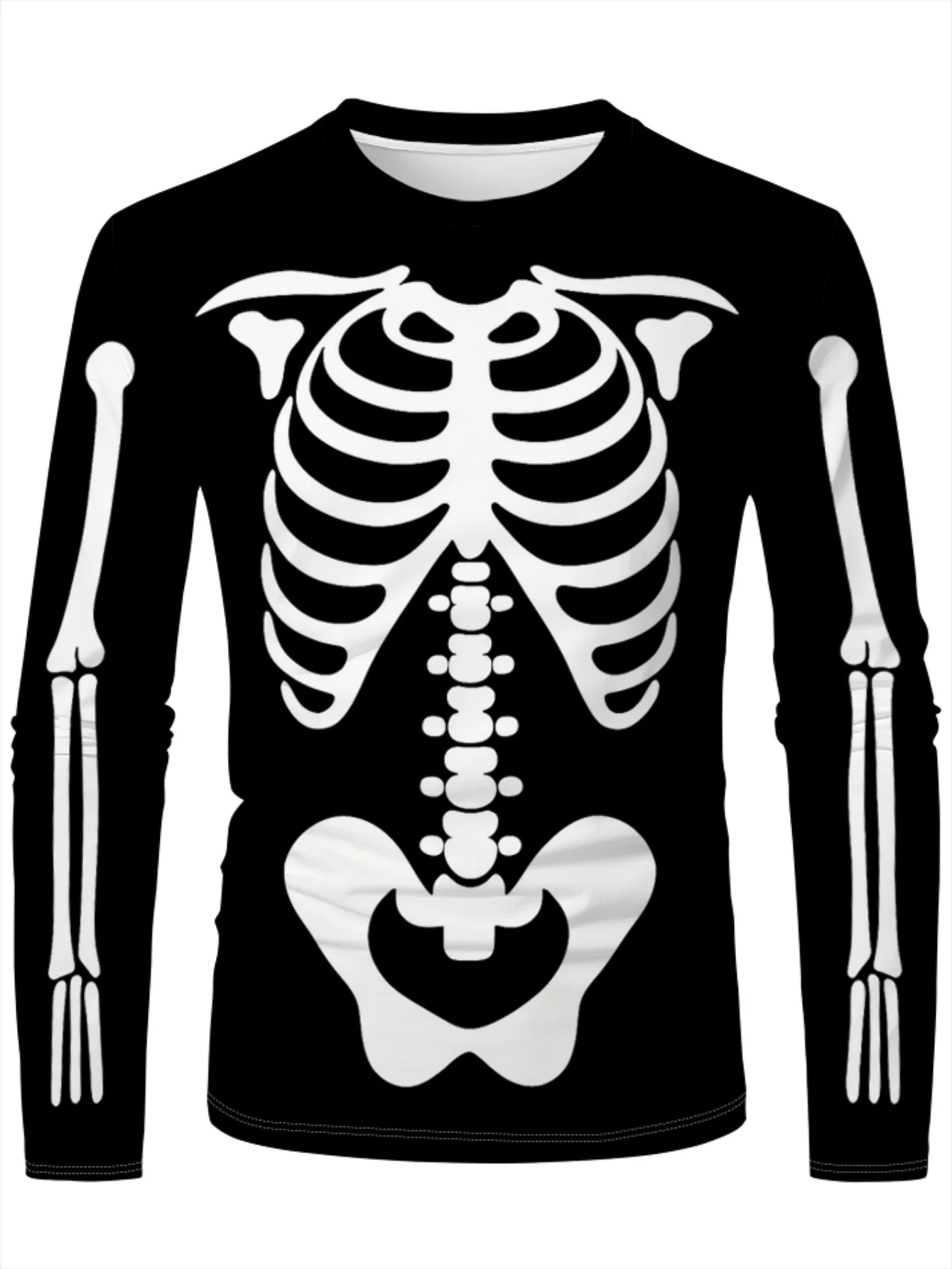 

2024, мужская футболка с 3D принтом скелета, лента, позвоночник, длинный рукав, круглый вырез, всесезонный Хэллоуин ​