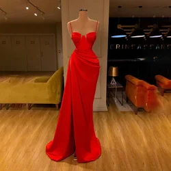 Vestido de satén plisado con tirantes finos para mujer, traje clásico de corte de sirena, Sexy, con abertura