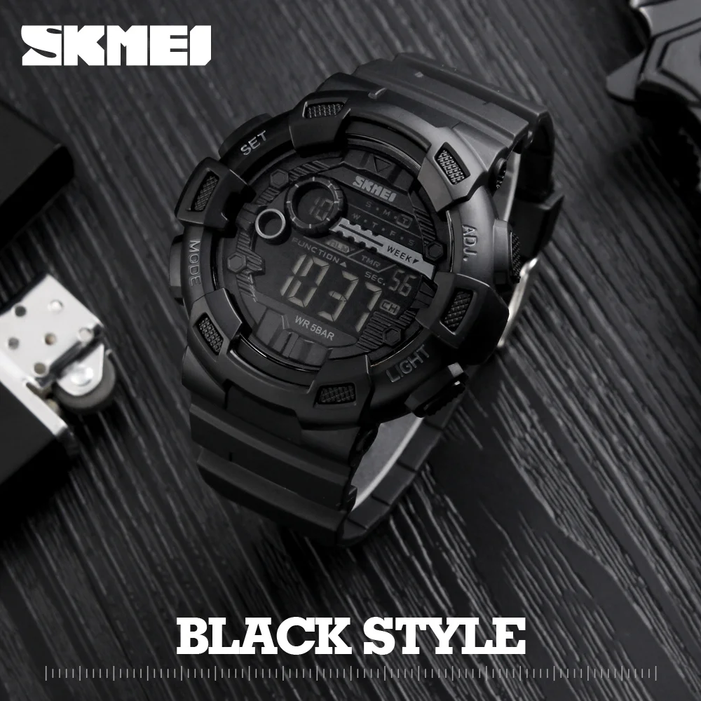 SKMEI 1243 Chrono Digital Watch reloj hombre Outdoor Sport Watch Men Multifunction 5Bar Waterproof PU Strap LED Display Watches