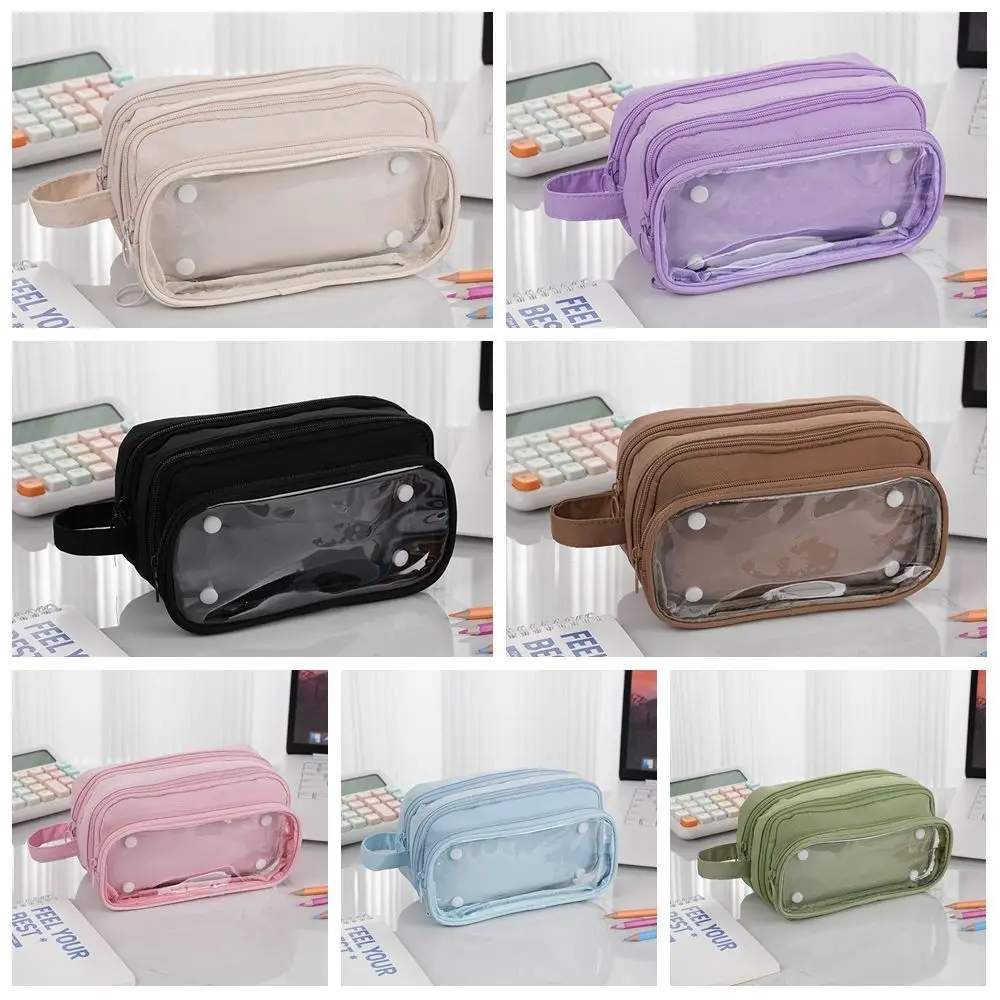 Large Capacity Detachable Pencil Case Storage Bag Cosmetic Bag Ita Bag Pouch Solid Color Organizer Case Stationery Storage Bag