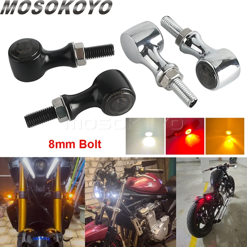 8 مللي متر دراجة نارية صغيرة LED بدوره مصباح إشارة رصاصة ضوء وماض لكاواساكي سوزوكي ياماها دوكاتي هارلي هوندا مقهى المتسابق بوبر