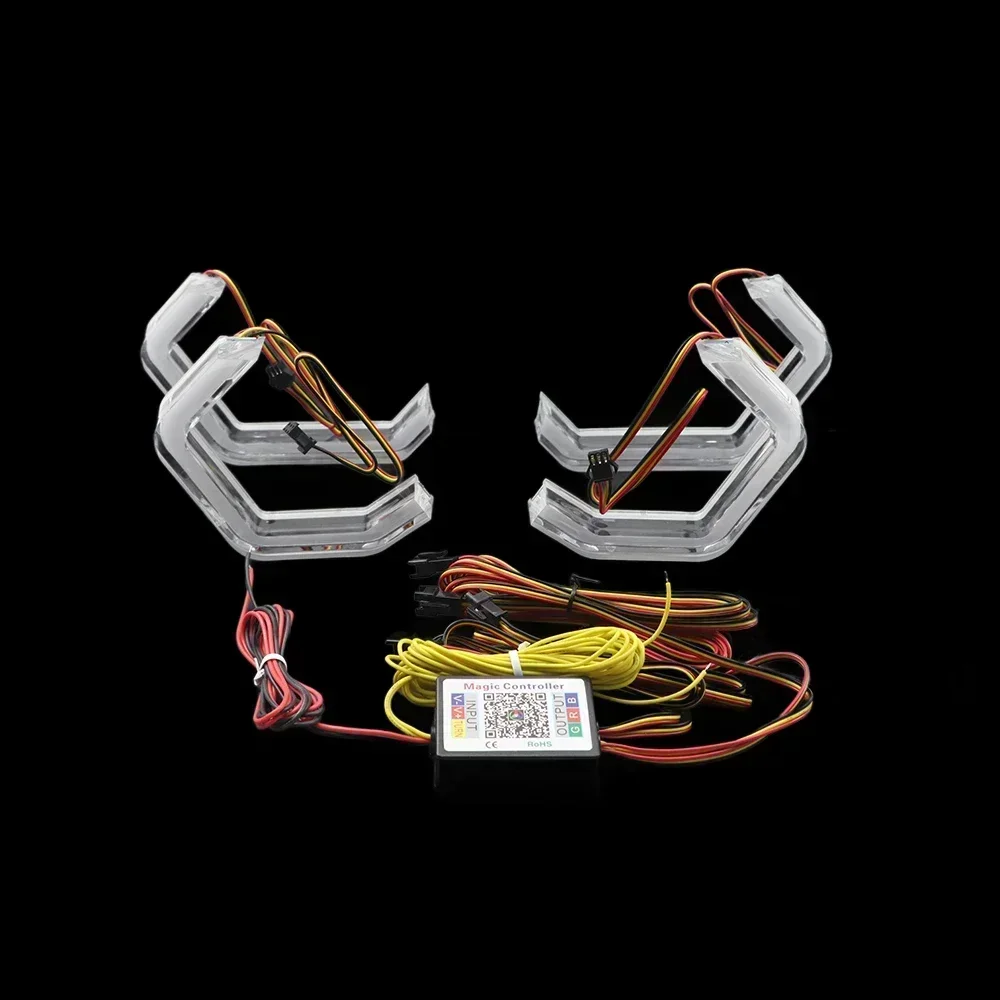 For BMW 3 Series E46 Sedan Facelift 2001-2005 LED Angel Eyes Kit Ring flashing RGB APP control Headlight Lamps with turn signal