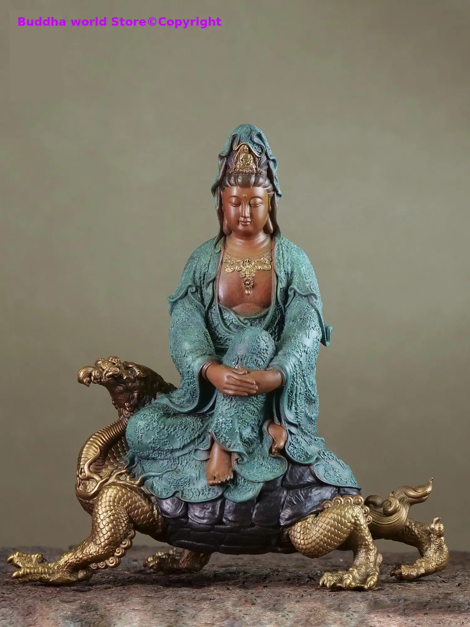 100% copper carving Decorate Buddha statue Dragon Turtle Longevity Guanyin Bodhisattva buddhist family safety bring wealth