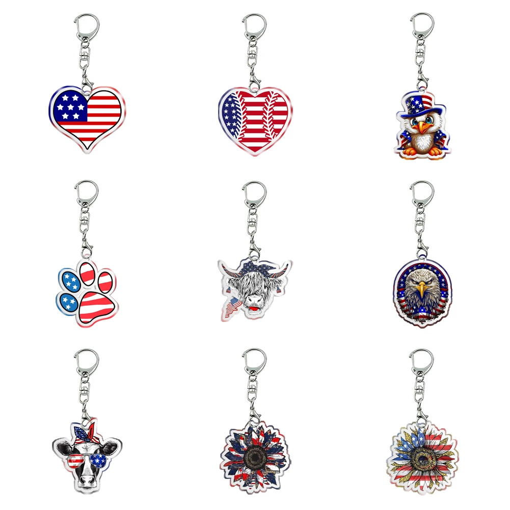 New Women Men Acrylic American Festival Keychain Transparent Acrylic Trinket For Friends Pendants