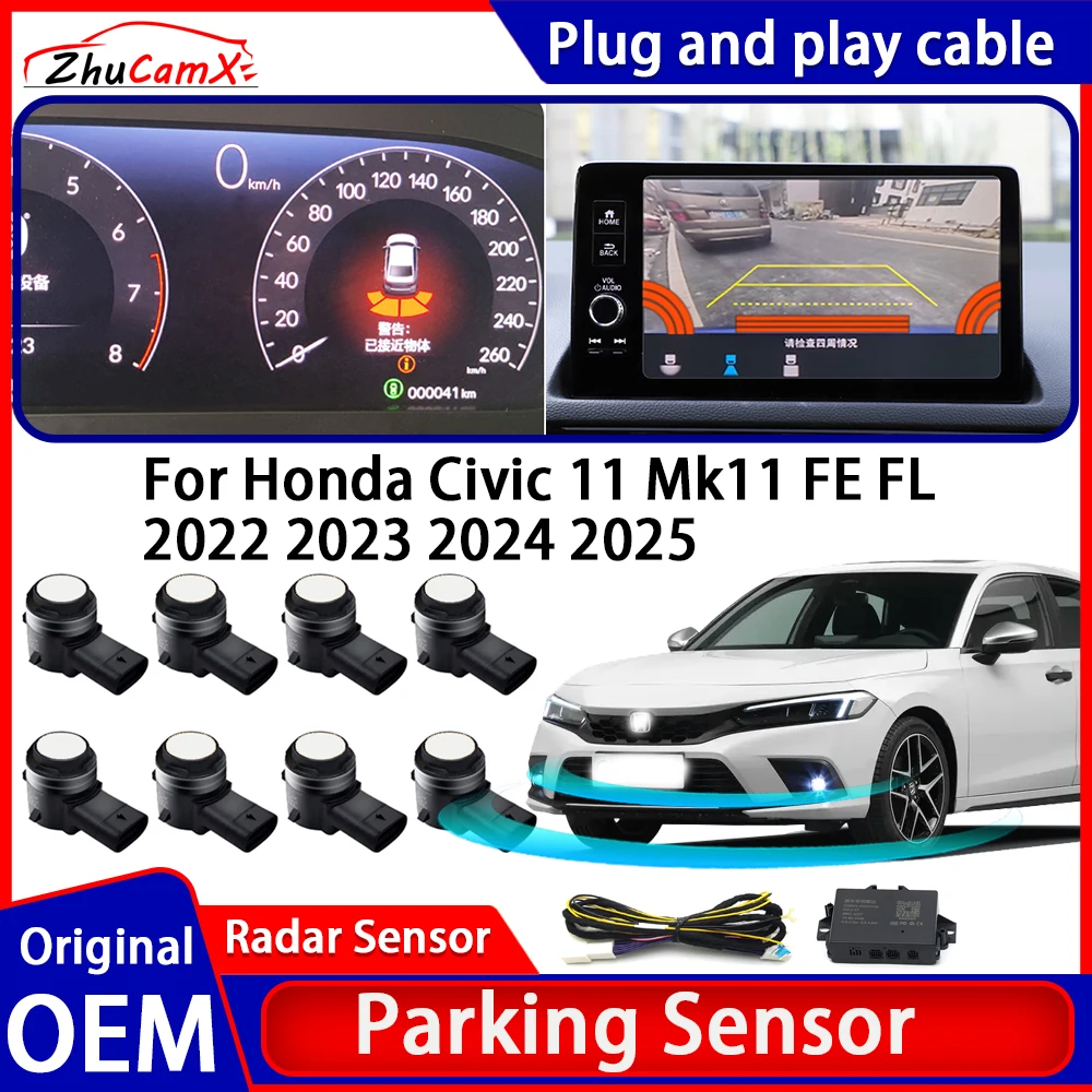 ZhuCamX OEM Car Parking Sensor Kit Buzzer Alarm Reverse Radar Detector System For Honda Civic 11 Mk11 FE FL 2022 2023 2024 2025