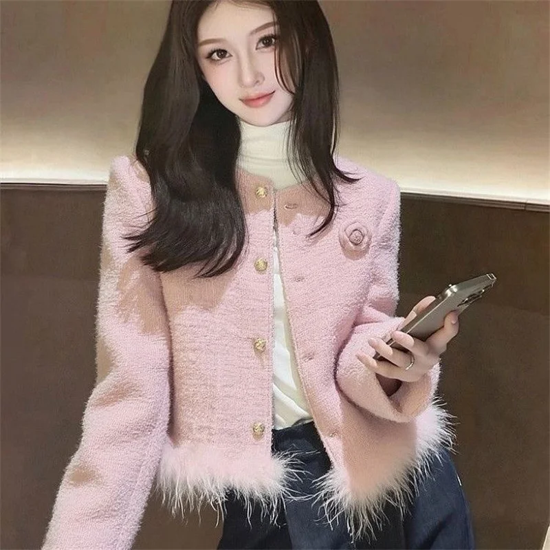 Beautiful Woven Fine Sparkling Small Fragrant Jacket Women's Coat New 2026 Spring Autumn Winter Round Neck Versatile Jackets