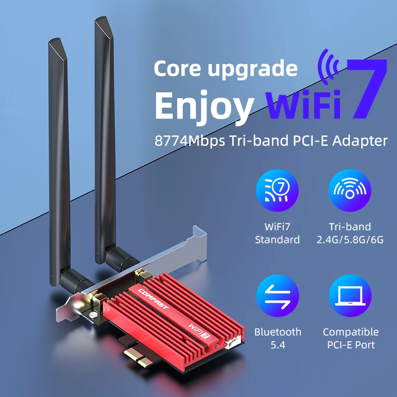 BE200NGW WIFI7 network Card  8774Mbps high speed Bluetooth 5.4 PCIE wifi card with 2*5dBi antenna for desktop Win10 / 11 / Linux