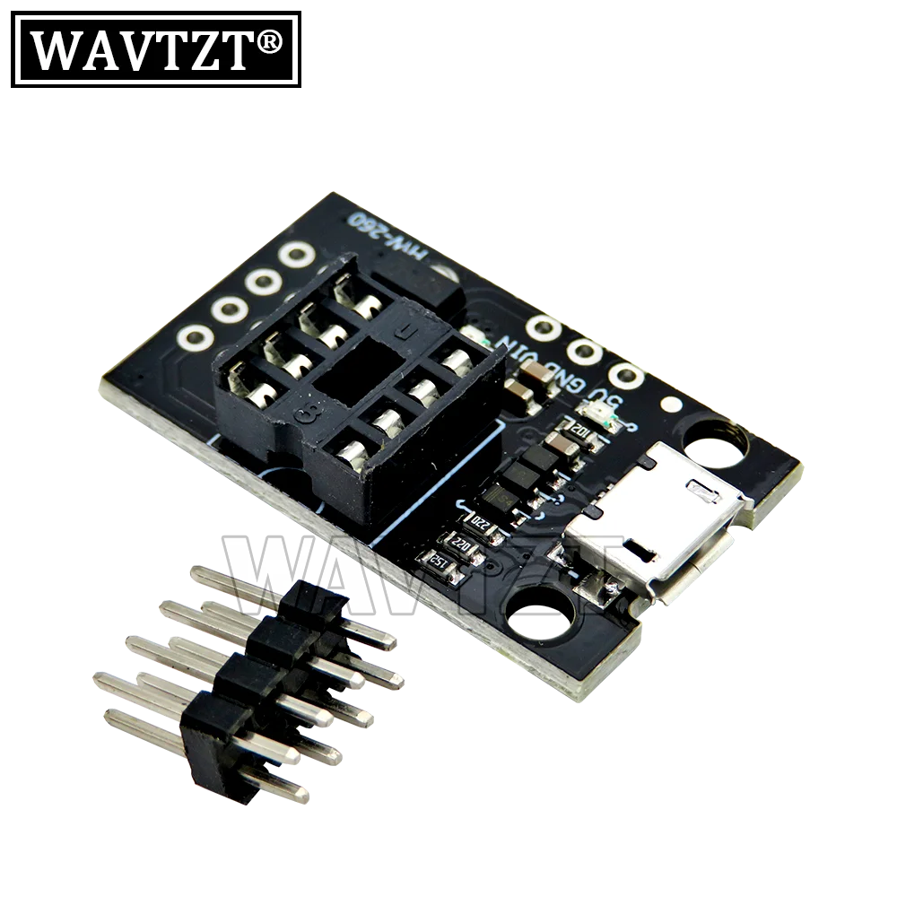 WAVTZT Pluggable ATTINY Development Board For ATtiny13A/ATtiny25/ATtiny45/ATtiny85 Programming Editor Micro Usb Power Connector