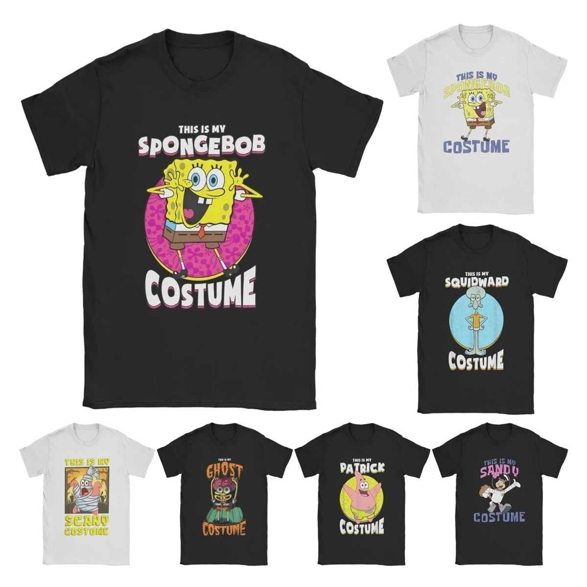 SpongeBob SquarePants Halloween T Shirts Men's Humor T-Shirt Round Neck This Is My Costume Tee Short Sleeve Printed