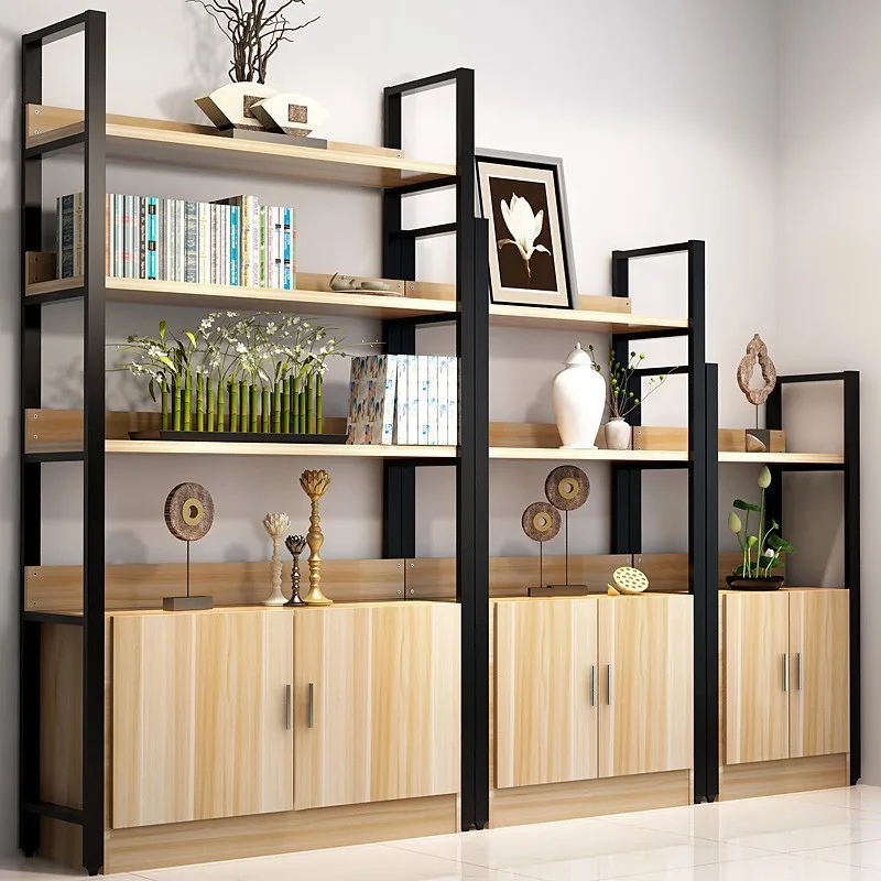 Rak Buku Sederhana Kreatif Rak Pajangan Serbaguna Kabinet Penyimpanan Baja dan Kayu Rak Buku