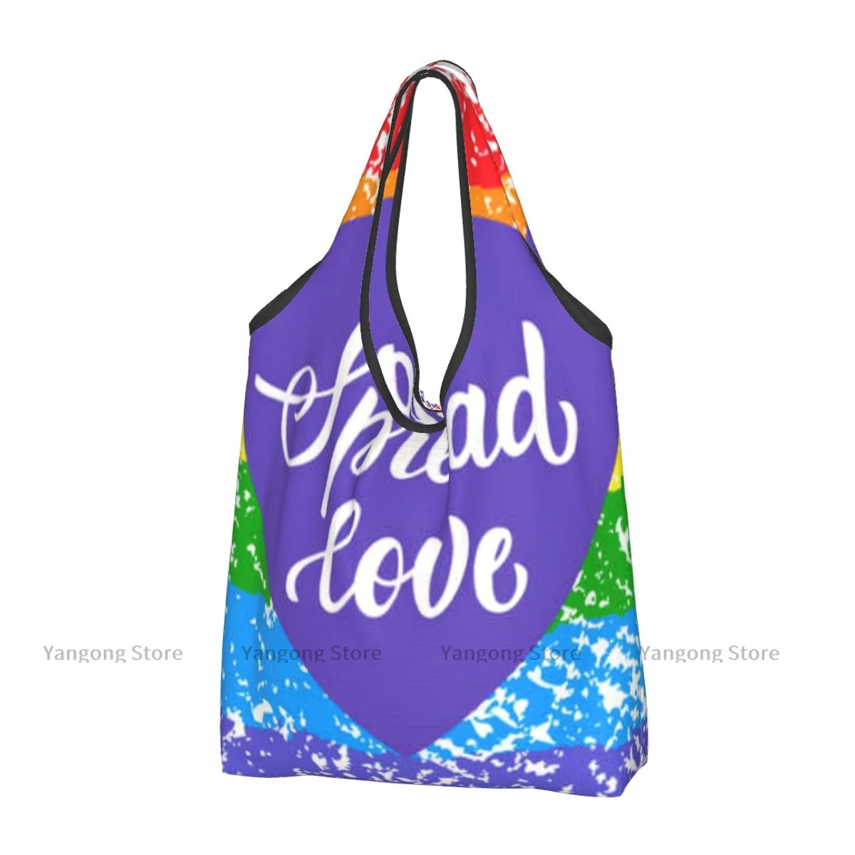 Foldable Shopping Bag Spread Love Pride Slogan Tote Folding Pouch Handbag Convenient Travel Grocery Bag