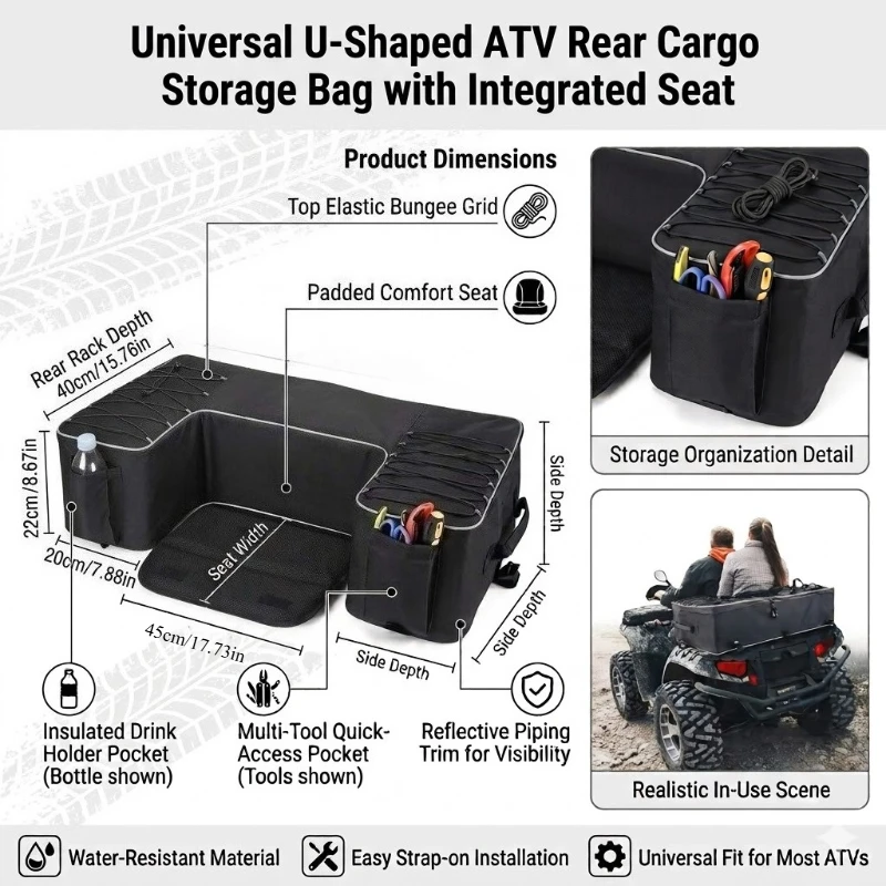 Beach Motorcycle Seat Bag Cross-Country Saddle Storage Bag Mountain ATV Seat Tail Bag with Tool Pockets