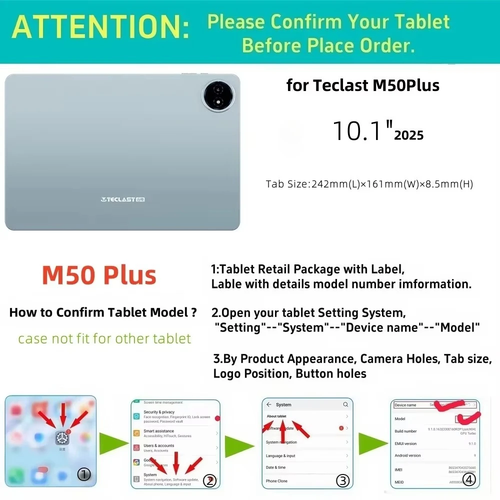 Business Fabric PU Tablet Shell for Teclast M50 Plus 10.1 Inch 2025 Premium Folio Case Shockproof Full Cover with Hand Strap