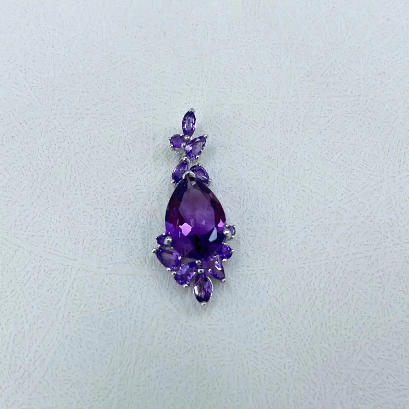 Natural 10*15mm Pear Amethyst Pendant S925 Silver Inlaid Women Gem Pendant, Chain Not Included